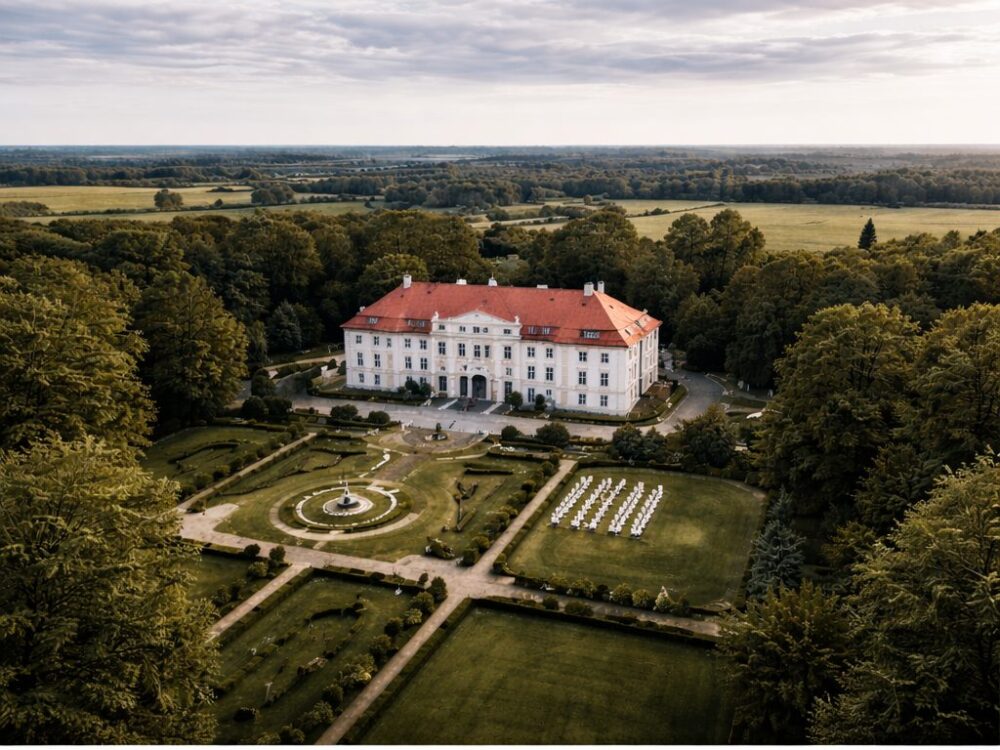 Wedding venue aerial drone shot