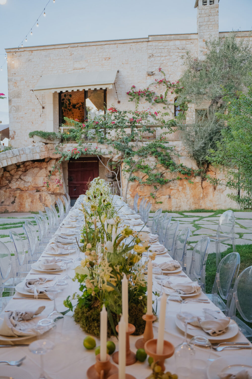 Masseria San Paolo Grande Wedding: Yasemin & Omer's Ostuni Celebration 27 The reception grounds at Masseria San Paolo Grande at dusk